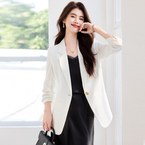 Women's 3/4 Sleeve Blazer Solid Color Polyester Anti-Wrinkle Pocket Casual Suit For Commuters - Product Image 1