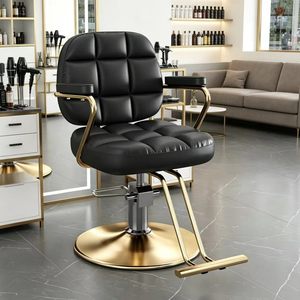 Sillón de Barbería Moderno con Asiento de Cuero Sintético, Estructura de Acero Inoxidable, Base Redonda con Altura Ajustable Hidráulica, Mueble de Salón - Product Image 1