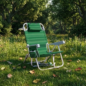 Sedia <span class=keywords><strong>da</strong></span> <span class=keywords><strong>Spiaggia</strong></span> Pieghevole Reclinabile con Telaio in Alluminio, Stile Zaino, con Portabicchieri <span class=keywords><strong>e</strong></span> Poggiatesta Imbottito Morbido - Product Image 5