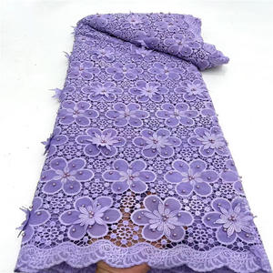 Cordón Soluble en Agua africano de lujo, encaje de guipur, tela de flores bordadas en 3D con cuentas, gasa para vestido de novia nigeriano - Product Image 1