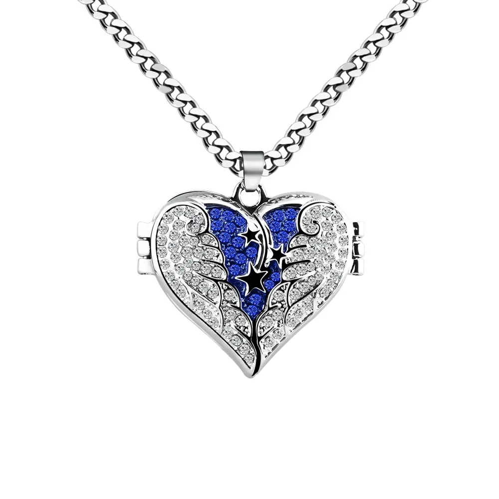 Moda takı bijoux bling cz elmas kalp kolye melek kanadı kolye özelleştirilmiş fotoğraf locket kolye kolye