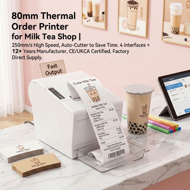 Thermal Printer 80mm High Speed 250mm/S Auto Cut Inkless With USB LAN Blue tooth WiFi For Supermarket Hotel Ticket Printing