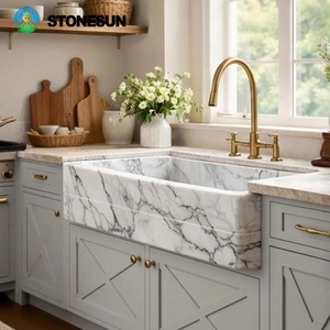 Lavello da <span class=keywords><strong>cucina</strong></span> StoneSun in marmo bianco elegante, lavello a grembiule in marmo naturale personalizzato per fattoria - Product Image 1