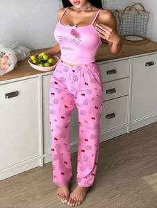 Set da 2 Pezzi <span class=keywords><strong>Pigiama</strong></span> <span class=keywords><strong>Donna</strong></span> Canotta e Pantaloni Rosa Carino Stile Y2k con Stampa <span class=keywords><strong>Gatto</strong></span> Cartone Animato Abbigliamento Casual da Casa - Product Image 3