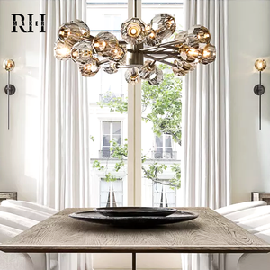 Lampadario Rotondo RHMAKER in Vetro Trasparente e Metallo, Stile Nord Americano, con Sorgente Luminosa Regolabile, per <span class=keywords><strong>Arredamento</strong></span> Casa - Product Image 3