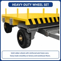 Chariot de transport robuste en fer à quatre roues pour atelier, plateforme logistique de transfert OEM, remorque de manutention jaune GY