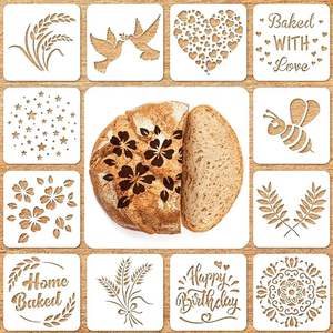 Lot de 12 pochoirs en plastique pour la fabrication du <span class=keywords><strong>pain</strong></span> et la pâtisserie – Modèles en PET pour le <span class=keywords><strong>dessin</strong></span> - Product Image 1