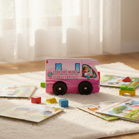 Libro de Aprendizaje Temprano con Forma de Autocaravana Rosa con Ruedas para Mayores de 14 Años, Libro de Imágenes de Viajes, Material EVA+Papel, Logotipo Personalizado