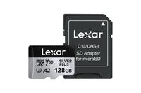 Carte mémoire MicroSDXC Lexar Professional Silver Plus Mini TF SD U3 A2 V30, accessoire compatible avec les caméras d'action et de sport, les drones