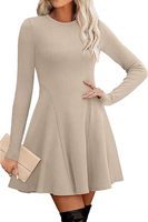 Robe Pull Femme Hiver 2025 Manches Longues Col Rond Tricot Côtelé Décontractée Respirante Tissu Peigné Longueur Genou Coupe Évasée