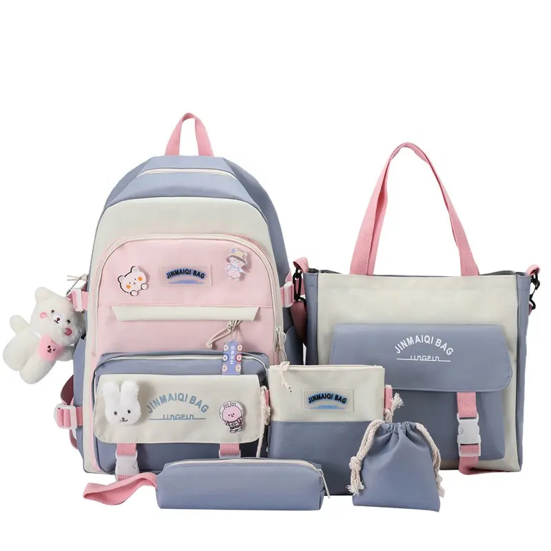 Factory Wholesale Value set 5-piece-set shoulder bag pencil bag backpack Junior high school students school bag cute backpack