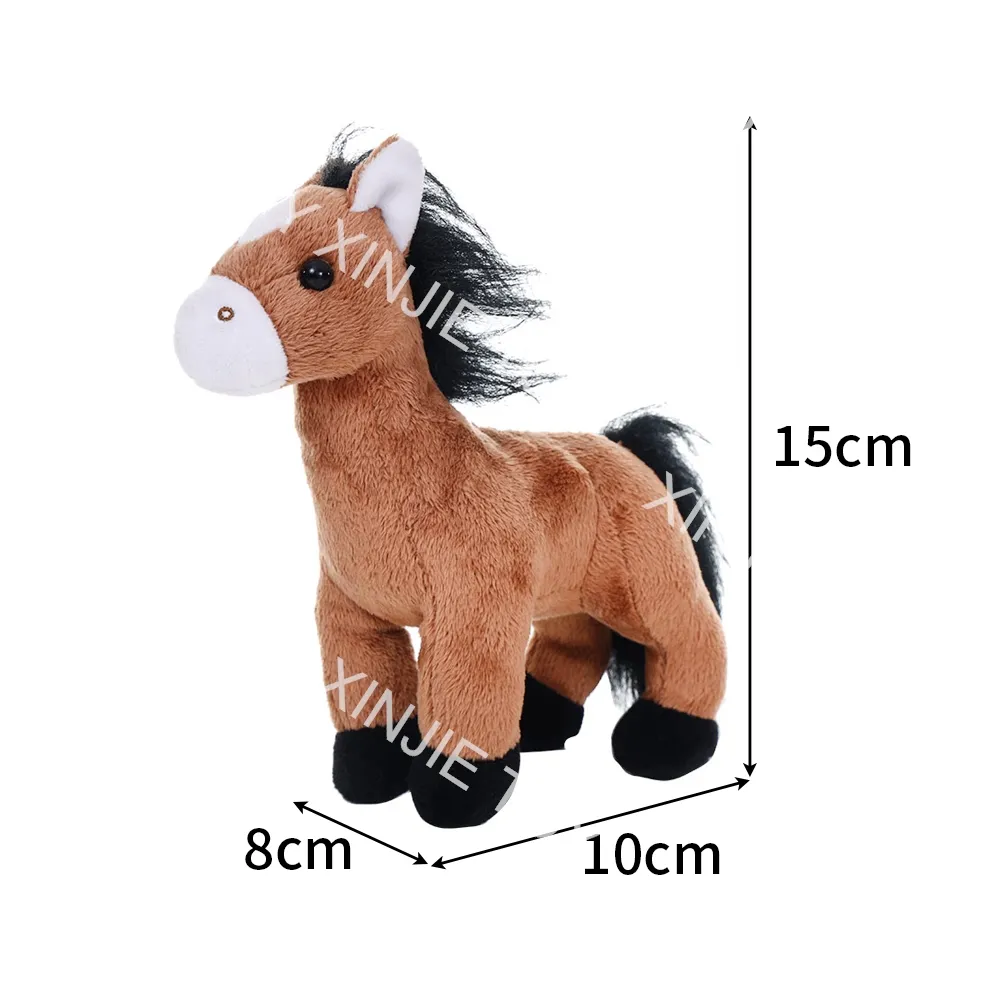 Caballo de peluche supersuave personalizado de fábrica china para niños, juguete de caballo de peluche marrón de 15CM de pie