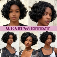 Nouvelle Arrivée Perruque Courte Bouclée Noire Naturelle en Dentelle, Boucles Volumineuses Durables, Confortable à Porter, Perruque Synthétique pour Femmes et Filles, Vente en Gros