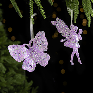 Adornos Navideños Acrílicos Brillantes para el Hogar al por Mayor: Set de Decoración Colgante para Árbol con Bailarinas, Copos de Nieve, Mariposas, Libélulas y Lazos - Product Image 1