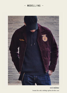 Giacca in Velluto a Coste di Alta Qualità per Uomo, Stile Retrò Americano, Maniche Lunghe, Ricamata, 100% Cotone, Associazione dei Contadini Giovanile - Product Image 6