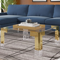 Moderner Goldener Edelstahl-Couchtisch mit Klarer Quadratischer Acryl-Tischplatte, Langlebiges Wohnzimmermöbel mit Glasoberfläche