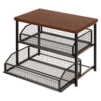 Support pour machine à café, organisateur de comptoir pour bar à café avec tiroir coulissant pour dosettes de café, sachets de thé, tasses et accessoires