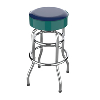 Tabouret de bar pivotant moderne en chrome sans dossier à double anneau pour cuisine, magasin, structure métallique industrielle, rotation à 360 degrés