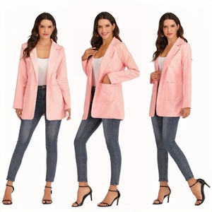 Cappotto Blazer Casual taglie forti da <span class=keywords><strong>donna</strong></span> per la <span class=keywords><strong>primavera</strong></span> autunno in tinta unita con risvolto in tinta unita con Cardigan a tasche - Product Image 3