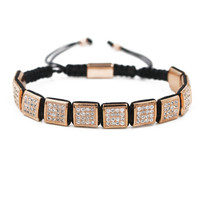 Bracelet à cordon réglable en laiton plaqué or rose avec breloque carrée en oxyde de zirconium de 10 mm pour femme – Offre spéciale