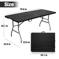 Table pliante noire pas chère en gros pour parc, table pliable portable en plastique robuste de 6 pieds avec boîte de rangement