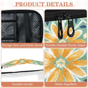 Green Daisy Printed Custom Makeup <b>Bag</b> for Women Wholesale Double Layer Clear Top Cosmetic Pouch Waterproof Toiletry <b>Wash</b> <b>Bag</b> - Product Image 6