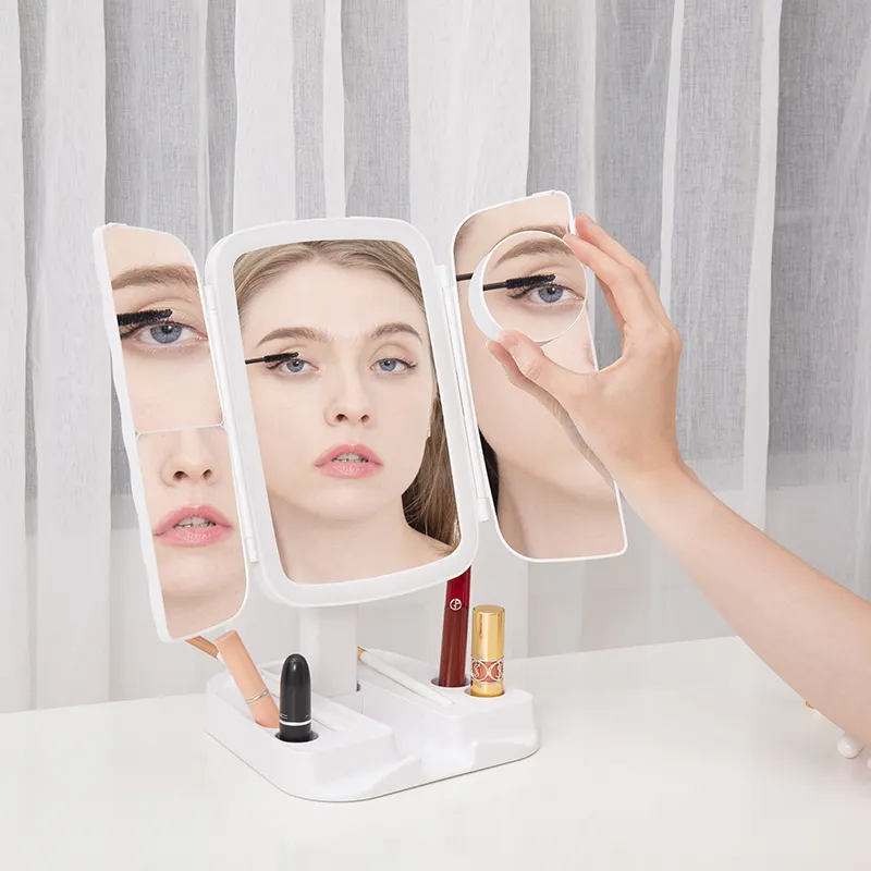 Nouveau design coiffeuse miroir de maquillage mode Led avec miroir de maquillage grossissant pliable léger