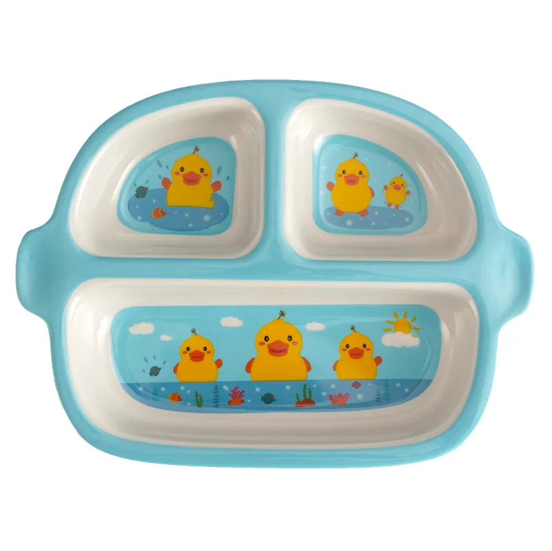 Pato amarelo seguro três compartimentos melamina crianças placa com impressão