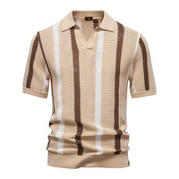 Nouveau Polo Homme Été 2026 à Manches Courtes Personnalisable, Tricoté Respirant à Rayures Creuses pour Chemise Polo, 100% Coton Infroissable