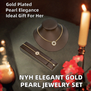 Parure de bijoux en perles plaquées or pour femme : collier, boucles d'oreilles et bracelet – Cadeau élégant pour fêtes et mariages GOLD HAND - Product Image 2