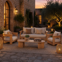 Massives Teakholz Outdoor-Sofa-Set mit Breiter Armlehne Garten-Terrassen-Couch mit Kissen Holzmöbel für Villa