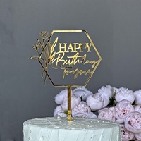 Décoration de gâteau Joyeux Anniversaire en acrylique doré effet miroir, motifs floraux, papillons, géométriques, hexagones et arche, pour fournitures de fête