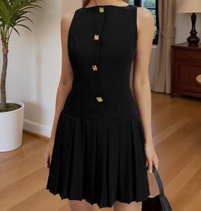 <span class=keywords><strong>Robe</strong></span> Courte Plissée Minimaliste et Élégante pour Femme, Sans Manches, Coupe Trapèze, Respirante, Idéale au Quotidien - Product Image 1