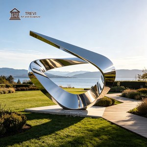 Escultura de acero inoxidable pulido espejo TREVI |   Estatua Abstracta con Forma de Cinta en Espiral para Decoración de Jardín y Exteriores - Product Image 3