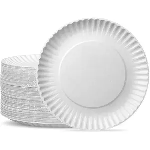 Meze öğle yemeği yemeği için 9 inç büyük toplu tek kullanımlık beyaz kaplamasız kağıt tabaklar mükemmel yemek tabakları Compostable plakaları