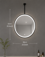 Miroir LED intelligent rond mural, miroir de salle de bain anti-buée avec capteur tactile, température de couleur réglable en 3 niveaux, affichage de l'heure, IP44 CE