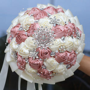 Vente en gros d'usine Ramos De Novia Bouquet de mariée en cristal rouge blanc <span class=keywords><strong>bordeaux</strong></span> Bouquet de fleurs artificielles personnalisé pour demoiselle d'honneur - Product Image 4