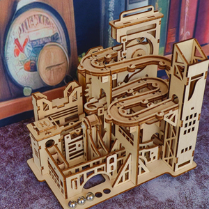 Modèle de château <span class=keywords><strong>en</strong></span> <span class=keywords><strong>bois</strong></span> à <span class=keywords><strong>construire</strong></span> soi-même, circuit de billes découpé au laser 3D, labyrinthe de billes à assembler, kit de construction mécanique de circuit de billes - Product Image 4