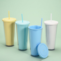 Nouvelle tasse en plastique double paroi grande capacité 32OZ 2026, couleur bonbon, avec couvercle et paille, couleur unie, idéale pour cadeaux et loisirs créatifs