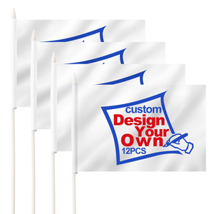 Hot Sale 100% Polyester Customized logo Printed Hand Waving Flag Plastic Pole White 20*30 30*45 60*90cm Hand Flag