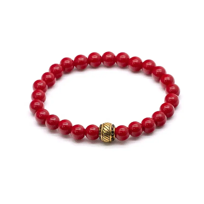 RB 10mm wholesale red coral stone beads energy elastic bracelets for women