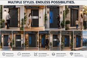 Porta d'Ingresso di Sicurezza in Acciaio, Porta Principale di Lusso in Alluminio Pressofuso, <span class=keywords><strong>Porte</strong></span> Pivot Moderne in Acciaio per Ville e Hotel - Product Image 3