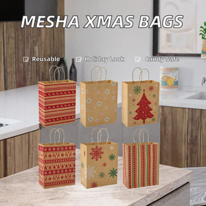 Bolsas de Regalo de Navidad Reutilizables, Paquete de 24, 8.6x7x3.3'', Papel Kraft, Papel Trenzado, Aptas para Alimentos, Impresión Offset para Fiestas - Product Image 2