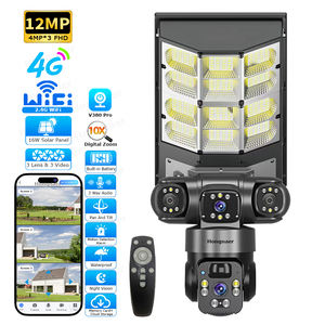 كاميرا مراقبة هونغناير 12 ميجابكسل 3 عدسات لاسلكية تعمل بالطاقة الشمسية V380 Pro، كاميرا خارجية بتقنية الواي فاي و4G لبطاقة SIM، إضاءة شارع بالطاقة الشمسية مع كاميرا CCTV - Product Image 1
