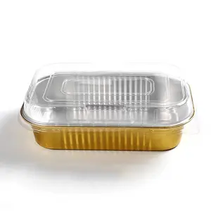 1000ml High Temperature Full Size Thickened Rectangular Airline Food Tray Aluminium Foil Containers with Lid Gold Tin Disposable