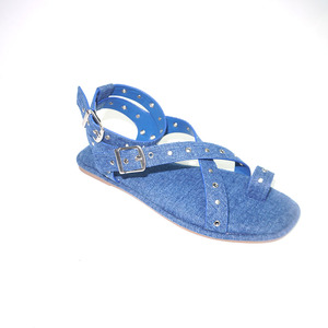 Donne su misura moda gotica di tendenza Denim Casual infradito sandali flat con cinturino a T sandali imbottiti traspiranti - Product Image 3
