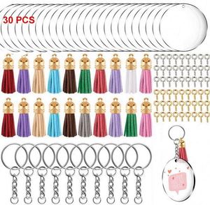 Blank Acrylic Keychain Sublimation Transparent <b>Circle</b> Blank KeyChain Tassels Set Acrylic Blank Key Chain Sublimation DIY Keyring - Product Image 3