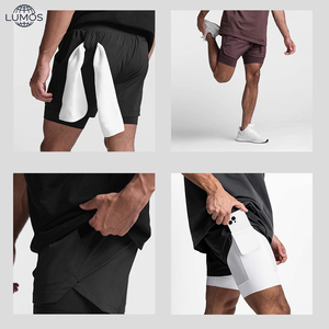 Pantalones Cortos Deportivos de Gimnasio para <span class=keywords><strong>Hombre</strong></span>, de Nailon, Doble Capa, Transpirables, con Logotipo Personalizado al por Mayor - Product Image 4