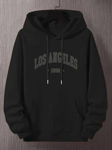 Felpa Casual a Maniche Lunghe Stile Streetwear Los Angeles 1991 da Uomo, Stampa Nera, Pullover 100% Fibra di Bambù, Antivento, Autunnale - Product Image 1
