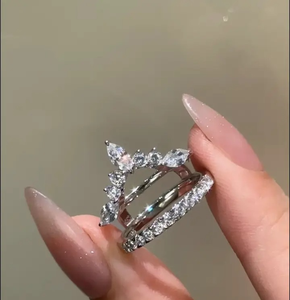 Anillo de Boda de Plata Chapada en Oro Blanco con Moissanita 925, Corte Marquesa y Corte Redondo, con Incrustaciones de Diamantes, para Mujer - Product Image 2